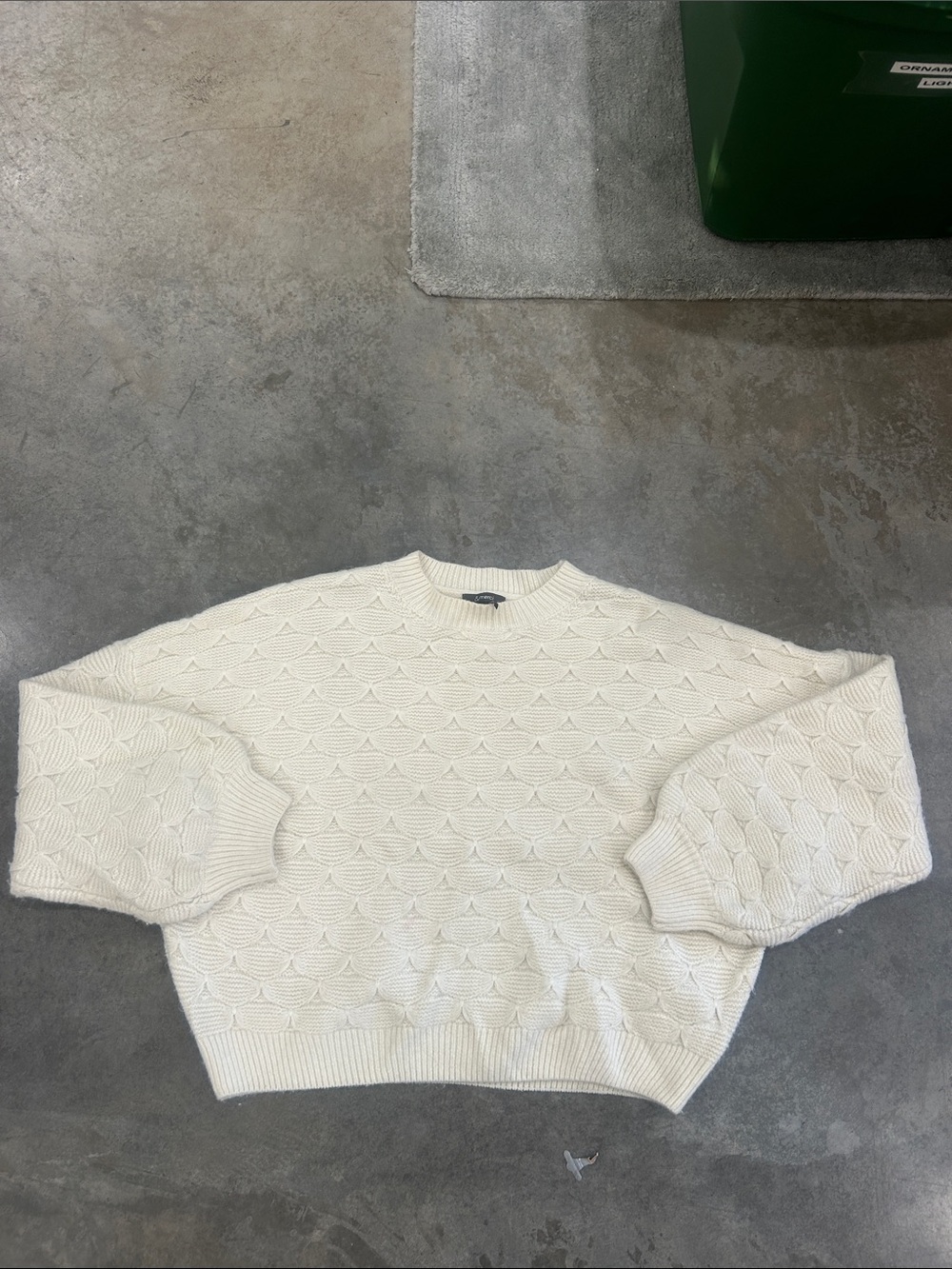 Cream Textured Crewneck Sweater